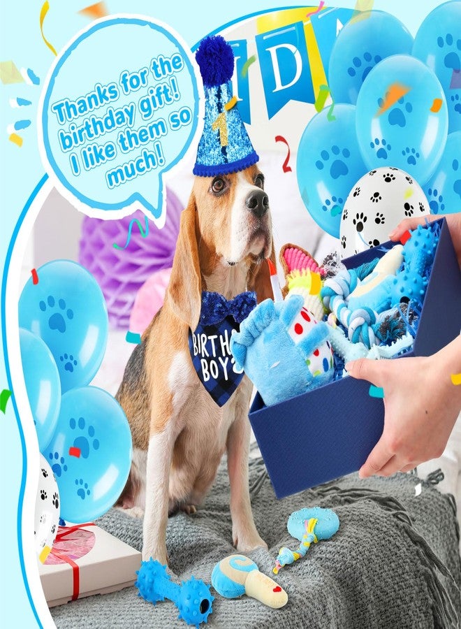 RoundFunny 23 Pcs Dog Birthday Party Supplies Set Birthday Toys Cake Teething Squeak Interactive Decorations with Box for Puppy Small Medium Dog(Blue) - Image 5